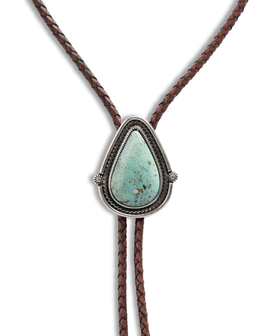 Alternative view of Iron Lamb Turquoise Drop Bolo